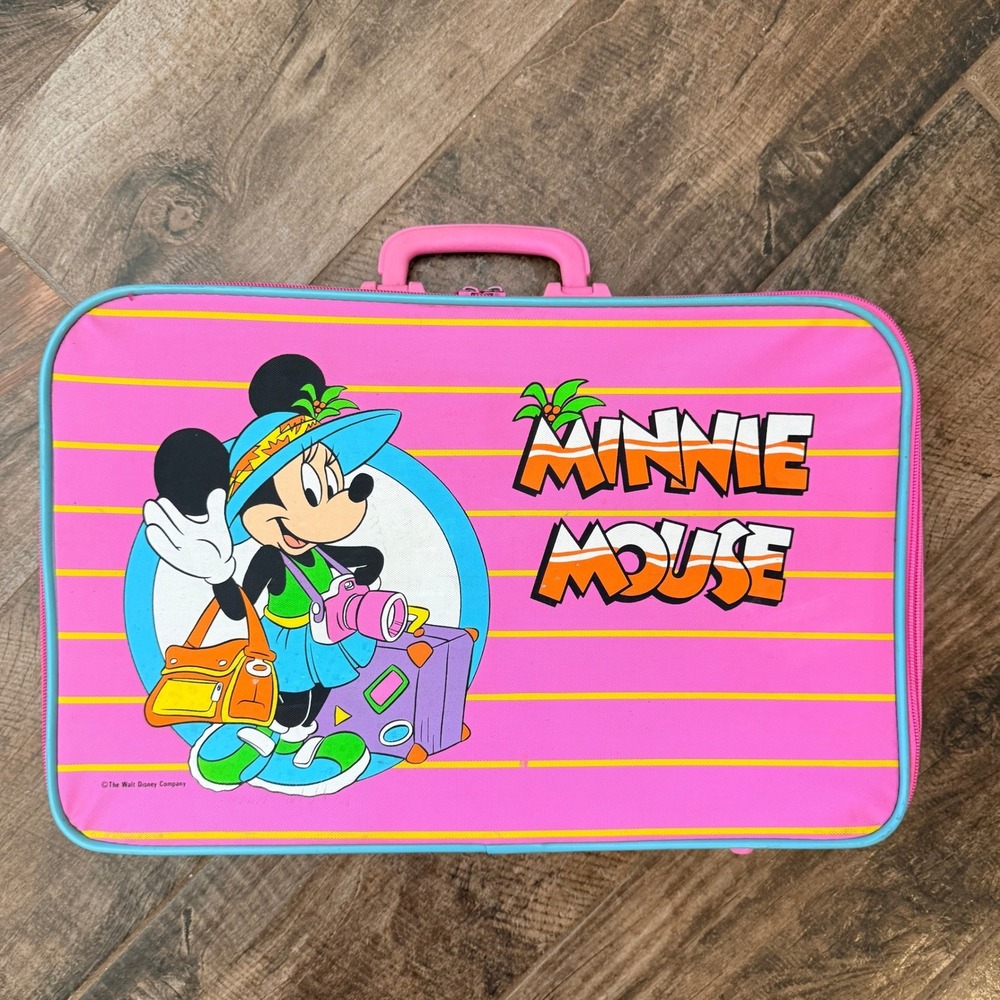 Disney Imaginings VTG 90s Kids Tropical Minnie Mouse Soft Shell Suitcase,Pink,OS